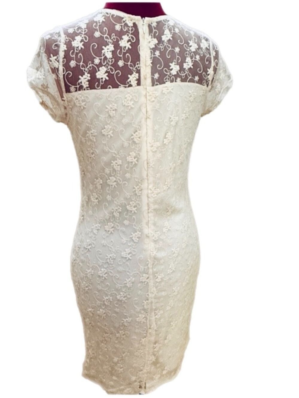 Free People Ivory Lace Mini Dress Sheer Floral Boho Bridal Large - Picture 7 of 8